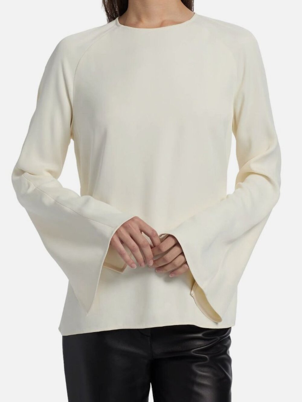 Loulou de Saison Women's Ivory Aiza Long-Sleeve Blouse Top Size 40